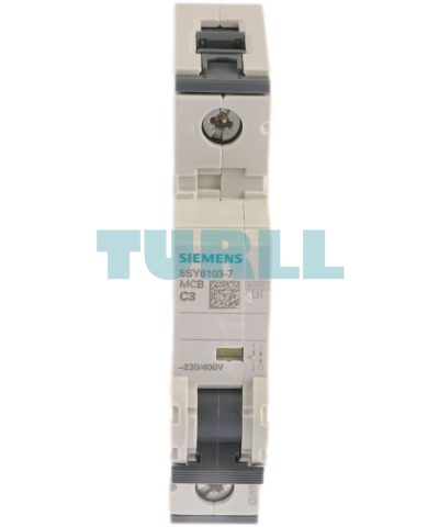 Siemens 5SY6103-7 Miniature Circuit Breaker 230/400V, 6kA, 1-Pole C 3A, D=70mm