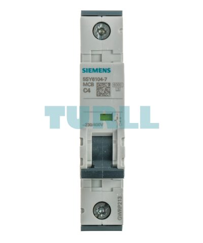 Siemens 5SY6104-7 Miniature Circuit Breaker 1-Pole, 4A, Type C, 6kA