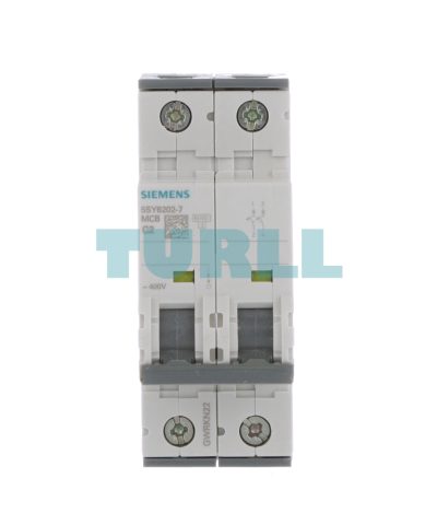 Siemens 5SY6202-7 Miniature Circuit Breaker 2-Pole, 2A, C-Type, 400V, 6kA