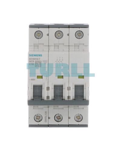 Siemens 5SY6316-7 Miniature Circuit Breaker 3-Pole, 16A, Type C, 6kA, 400V