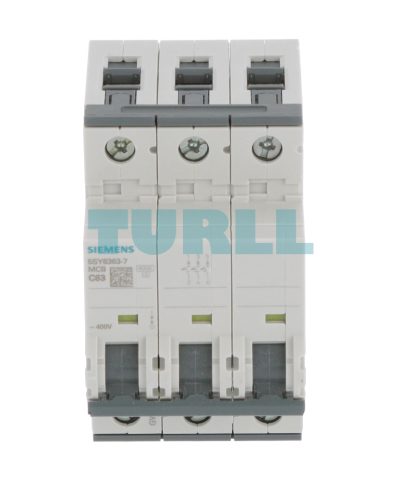 Siemens 5SY6363-7 Miniature Circuit Breaker 3-Pole, 63A, 400V, 6kA, Type C