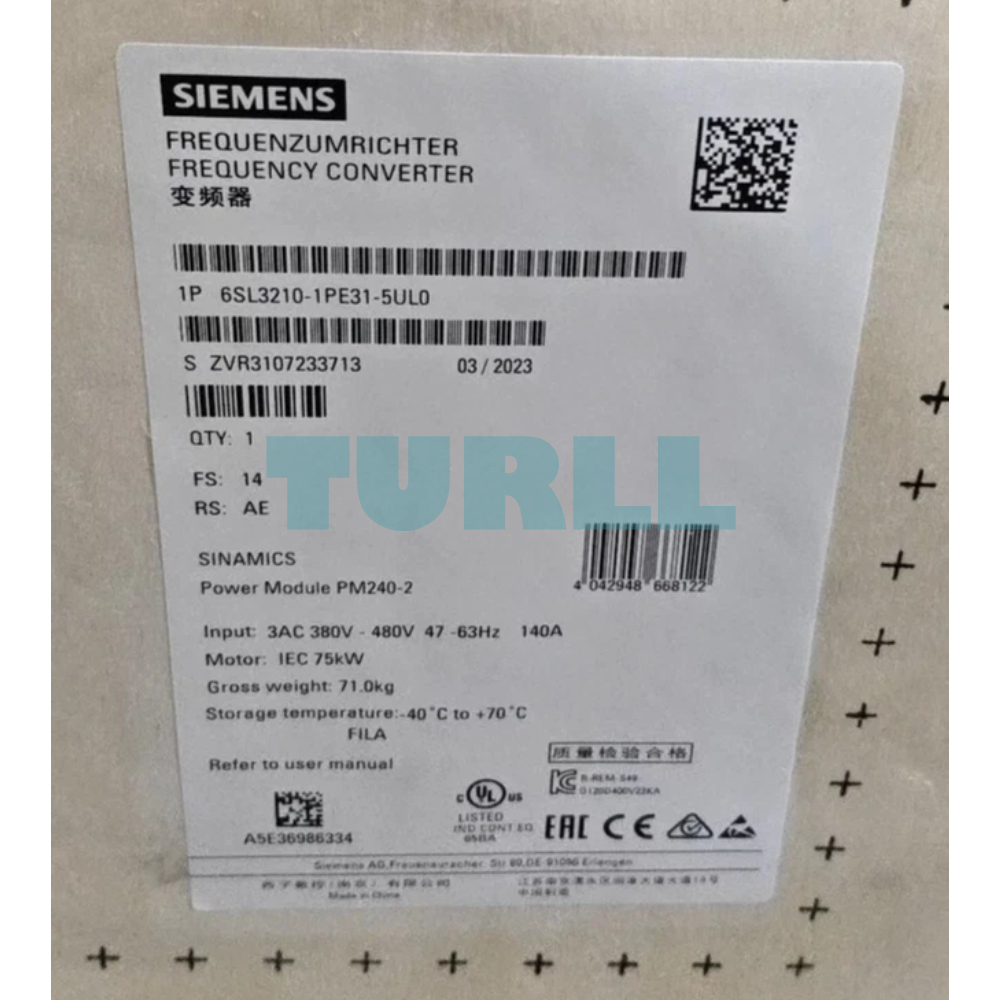 Siemens 6SL3210-1PE31-5UL0 SINAMICS G120 Power Module PM240-2, 75kW (LO), IP20, FSF Original Brand New 3 Siemens 6SL3210-1PE31-5UL0 SINAMICS G120 Power Module PM240-2, 75kW (LO), IP20, FSF