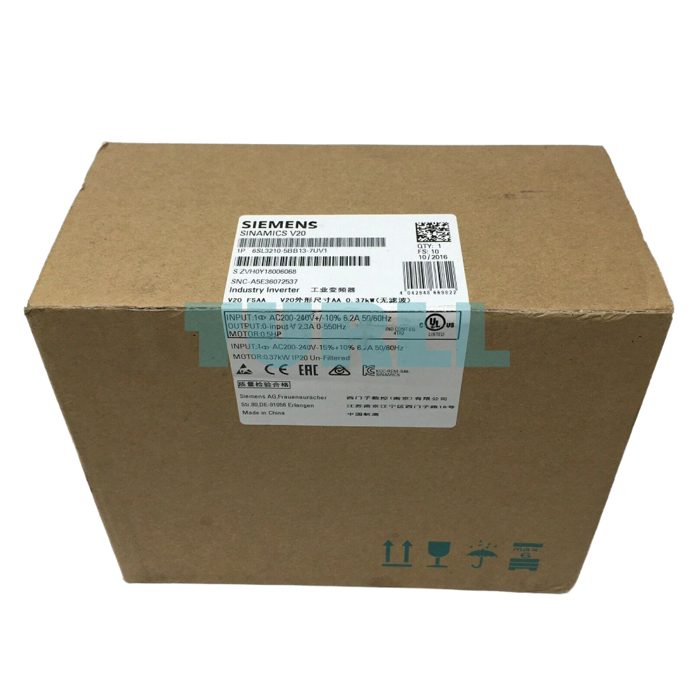 Siemens 6SL3210-5BB13-7UV1 SINAMICS V20 Variable Frequency Drive, 0.37 kW, 1-Phase 230V Original Brand New 4 Siemens 6SL3210-5BB13-7UV1 SINAMICS V20 Variable Frequency Drive, 0.37 kW, 1-Phase 230V
