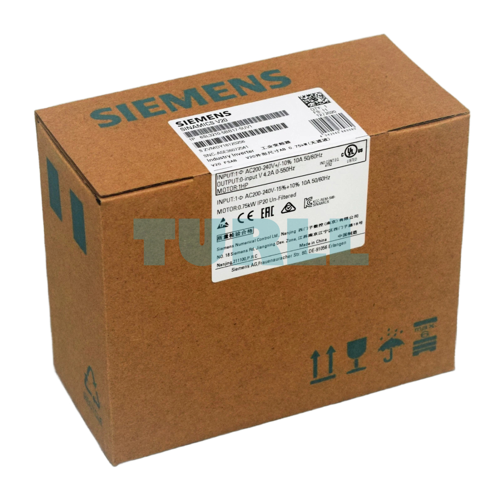 Siemens 6SL3210-5BB17-5UV1 SINAMICS V20 Variable Frequency Drive 0.75 kW (1.0 HP), 200-240V 1AC Original Brand New 4 Siemens 6SL3210-5BB17-5UV1 SINAMICS V20 Variable Frequency Drive 0.75 kW (1.0 HP), 200-240V 1AC