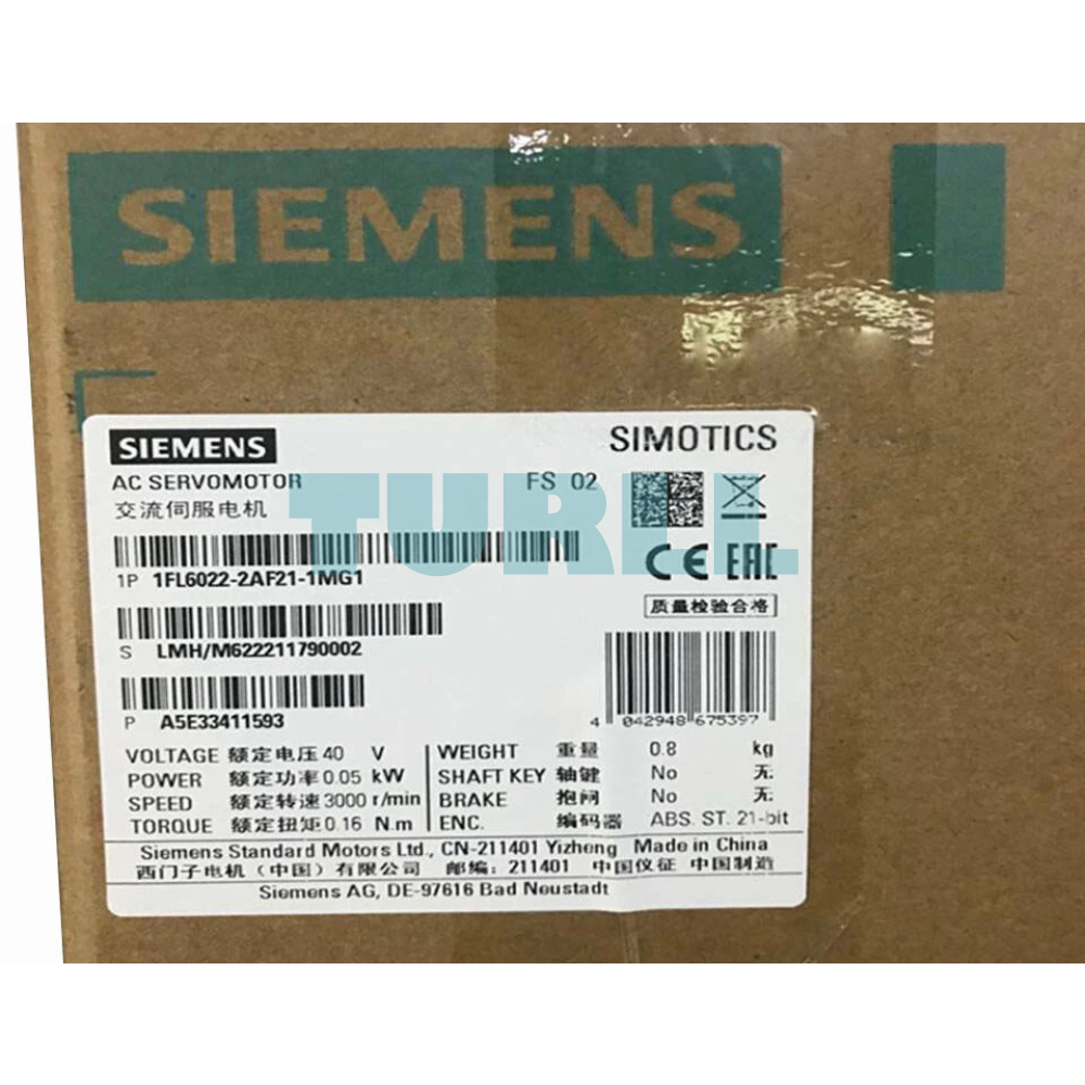 Siemens 1FL6022-2AF21-1MG1 SIMOTICS S-1FL6 High Inertia Servo Motor, 0.05 kW, 3000 RPM Original Brand New 2 Siemens 1FL6022-2AF21-1MG1 SIMOTICS S-1FL6 High Inertia Servo Motor, 0.05 kW, 3000 RPM