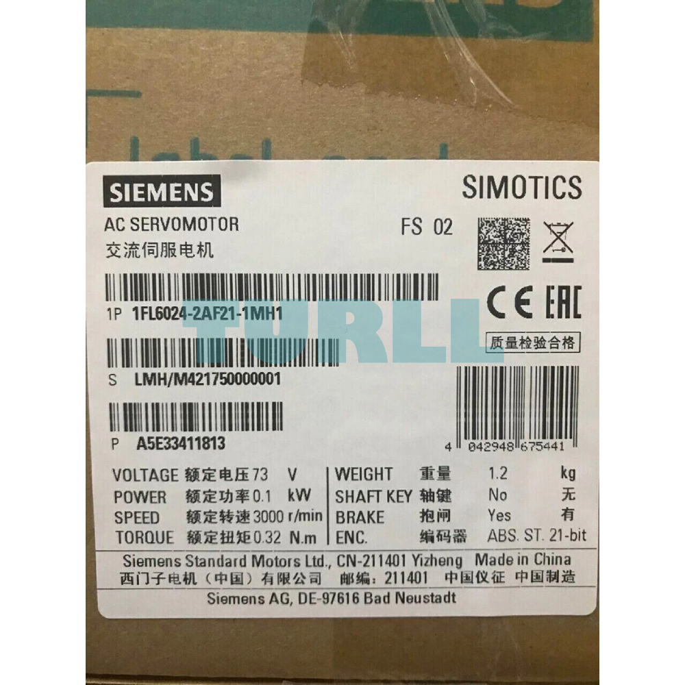 Siemens 1FL6024-2AF21-1MH1 SIMOTICS S-1FL6 Servo Motor 0.1 kW, 3000 RPM, IP65 Original Brand New 5 Siemens 1FL6024-2AF21-1MH1 SIMOTICS S-1FL6 Servo Motor 0.1 kW, 3000 RPM, IP65