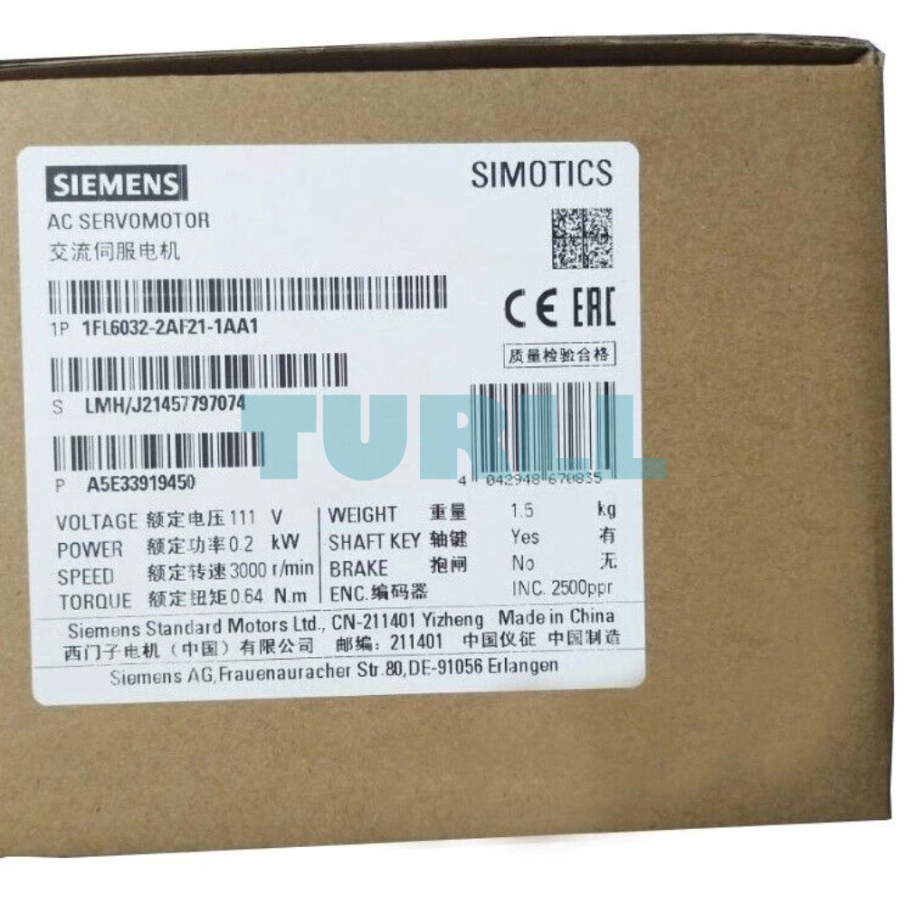 Siemens 1FL6032-2AF21-1AA1 SIMOTICS S-1FL6 Servo Motor, 0.2 kW, 3000 rpm, IP65 Original Brand New 5 Siemens 1FL6032-2AF21-1AA1 SIMOTICS S-1FL6 Servo Motor, 0.2 kW, 3000 rpm, IP65