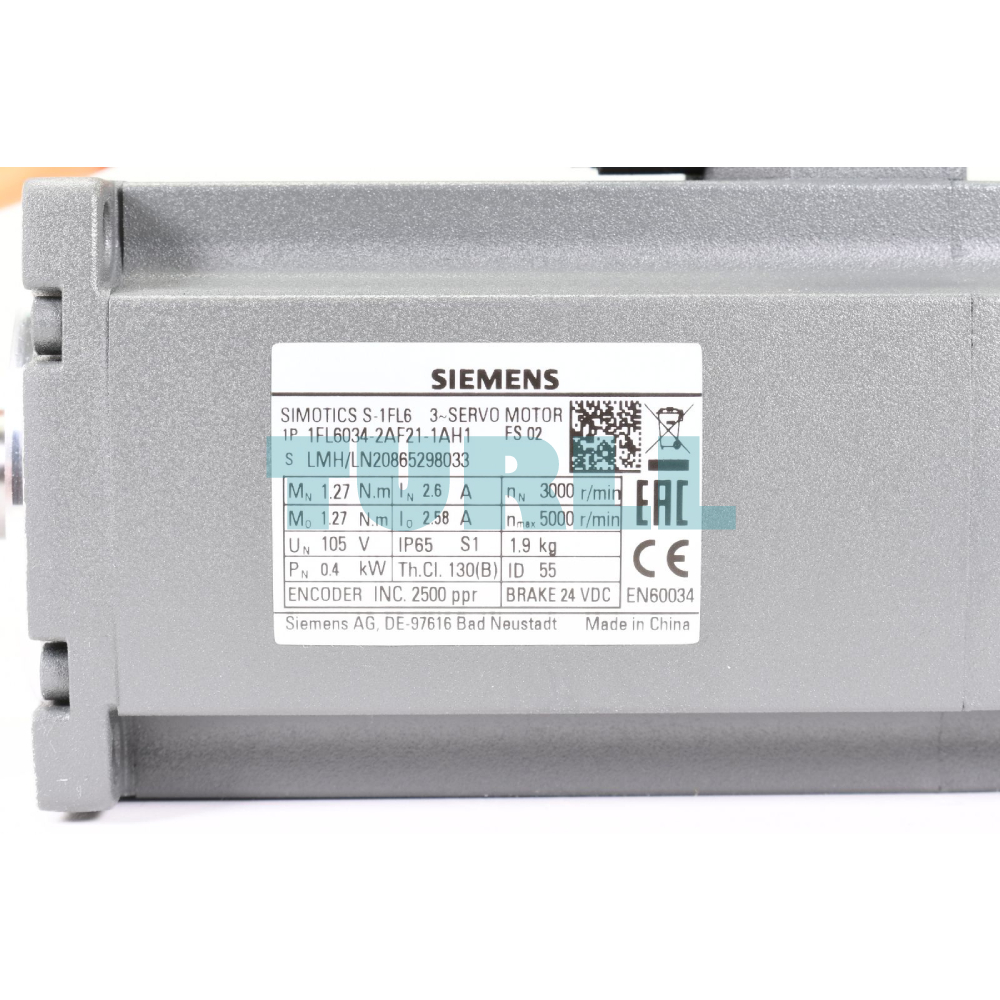 Siemens 1FL6034-2AF21-1AH1 SIMOTICS S-1FL6 Servo Motor 0.4 kW, 3000 rpm Original Brand New 2 Siemens 1FL6034-2AF21-1AH1 SIMOTICS S-1FL6 Servo Motor 0.4 kW, 3000 rpm