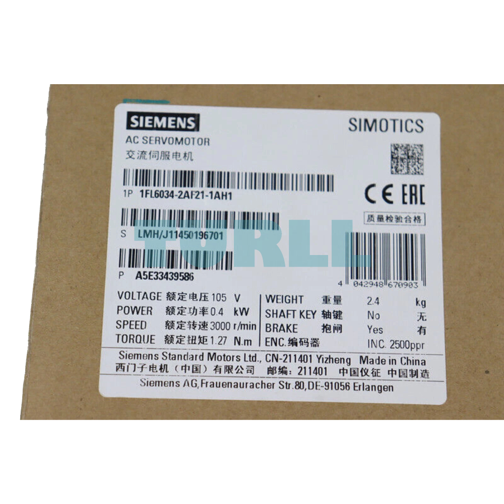 Siemens 1FL6034-2AF21-1AH1 SIMOTICS S-1FL6 Servo Motor 0.4 kW, 3000 rpm Original Brand New 5 Siemens 1FL6034-2AF21-1AH1 SIMOTICS S-1FL6 Servo Motor 0.4 kW, 3000 rpm
