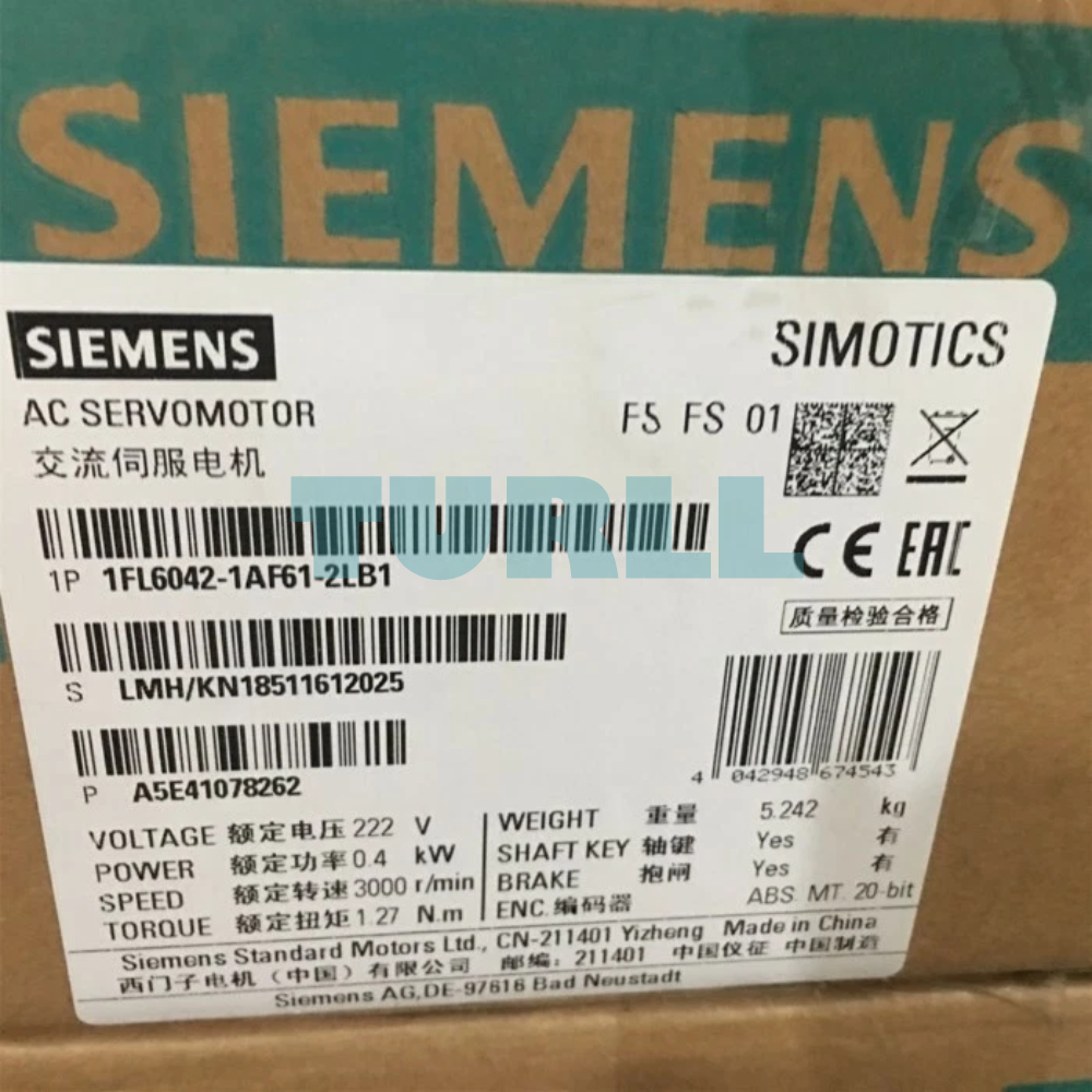 Siemens 1FL6042-1AF61-2LB1 SIMOTICS S-1FL6 Servo Motor, 0.4 kW, 3000 RPM Original Brand New 3 Siemens 1FL6042-1AF61-2LB1 SIMOTICS S-1FL6 Servo Motor, 0.4 kW, 3000 RPM