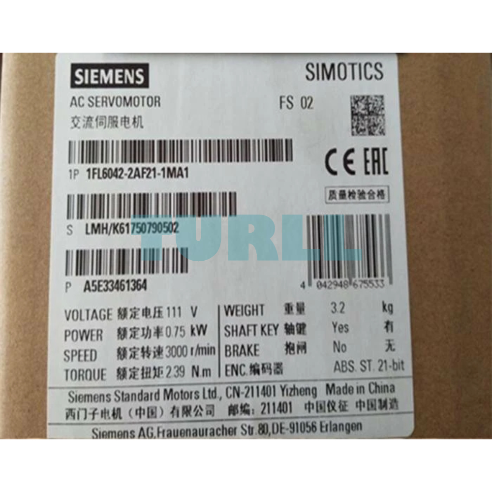 Siemens 1FL6042-2AF21-1MA1 SIMOTICS S-1FL6 Servo Motor 0.75kW, 3000 RPM, 230V Original Brand New 3 Siemens 1FL6042-2AF21-1MA1 SIMOTICS S-1FL6 Servo Motor 0.75kW, 3000 RPM, 230V