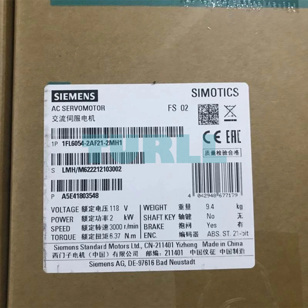 Siemens 1FL6054-2AF21-2MH1 SIMOTICS S-1FL6 Servo Motor 2kW, 3000 rpm, 6.37 Nm Original Brand New 4 Siemens 1FL6054-2AF21-2MH1 SIMOTICS S-1FL6 Servo Motor 2kW, 3000 rpm, 6.37 Nm