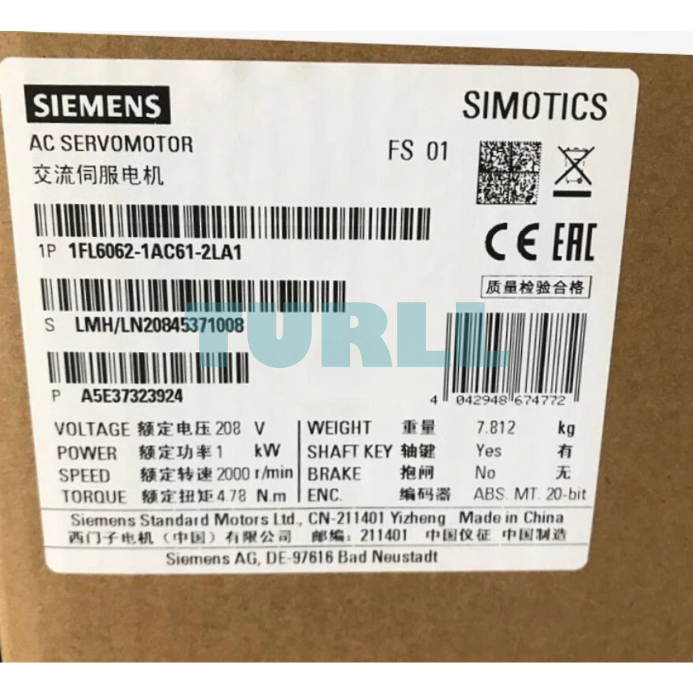 Siemens 1FL6062-1AC61-2LA1 SIMOTICS S-1FL6 High Inertia Servo Motor Original Brand New 2 Siemens 1FL6062-1AC61-2LA1 SIMOTICS S-1FL6 High Inertia Servo Motor