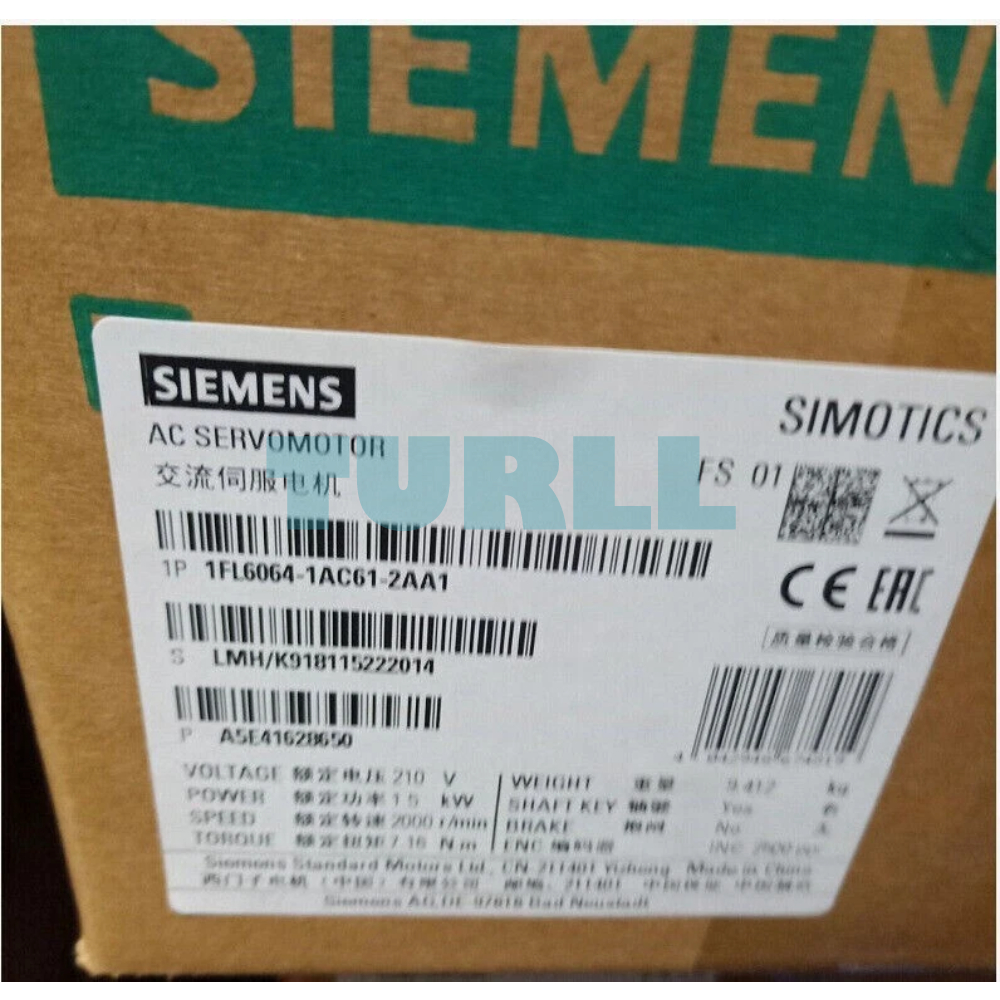 Siemens 1FL6064-1AC61-2LA1 SIMOTICS S-1FL6 High Inertia Servo Motor 1.5kW, 400V, 2000rpm Original Brand New 4 Siemens 1FL6064-1AC61-2LA1 SIMOTICS S-1FL6 High Inertia Servo Motor 1.5kW, 400V, 2000rpm