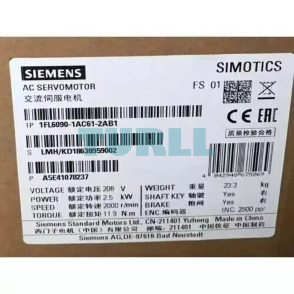 Siemens 1FL6090-1AC61-2AB1 SIMOTICS S-1FL6 Servo Motor 2.5 kW, 400V, 2000 RPM Original Brand New 2 Siemens 1FL6090-1AC61-2AB1 SIMOTICS S-1FL6 Servo Motor 2.5 kW, 400V, 2000 RPM