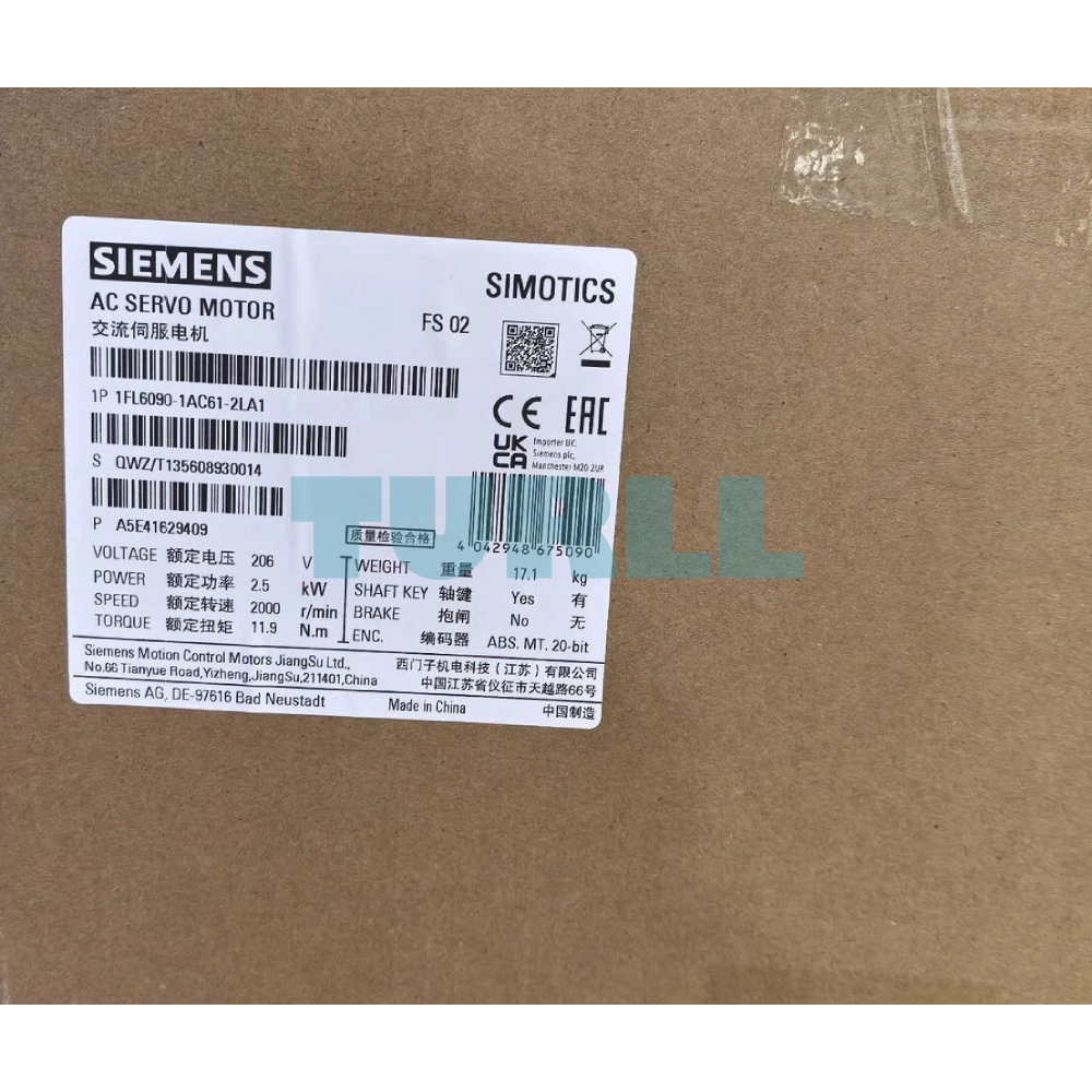Siemens 1FL6090-1AC61-2LA1 SIMOTICS S-1FL6 High Inertia Servo Motor 2.5 kW, 400V, 2000 RPM Original Brand New 2 Siemens 1FL6090-1AC61-2LA1 SIMOTICS S-1FL6 High Inertia Servo Motor 2.5 kW, 400V, 2000 RPM
