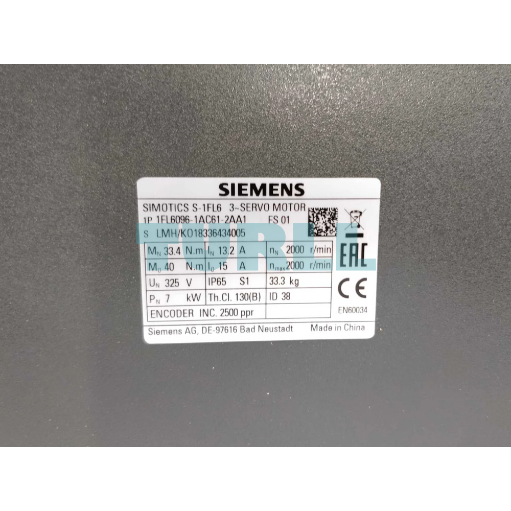 Siemens 1FL6096-1AC61-2AA1 SIMOTICS S-1FL6 Servo Motor 7kW, 400V, 2000 RPM Original Brand New 3 Siemens 1FL6096-1AC61-2AA1 SIMOTICS S-1FL6 Servo Motor 7kW, 400V, 2000 RPM