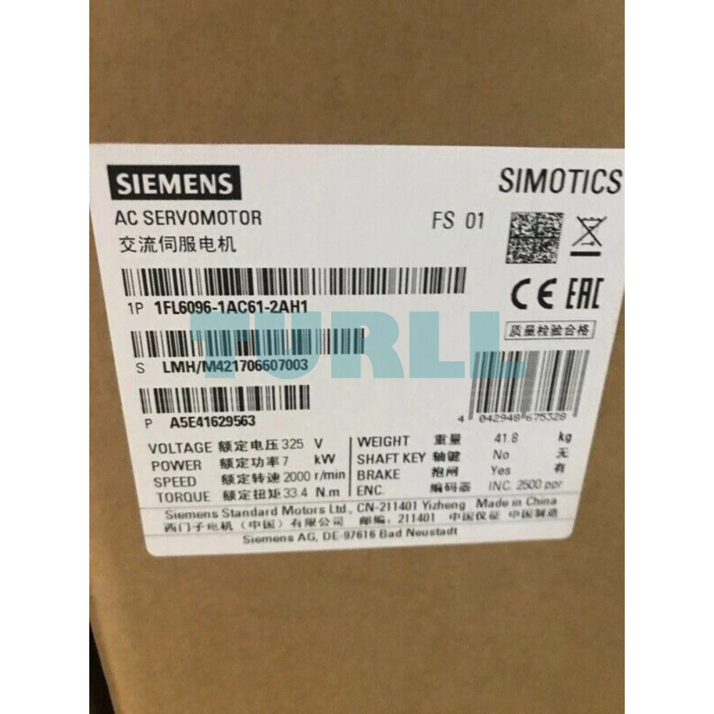 Siemens 1FL6096-1AC61-2AH1 SIMOTICS S-1FL6 Servo Motor 7kW, 400V, 2000 RPM Original Brand New 2 Siemens 1FL6096-1AC61-2AH1 SIMOTICS S-1FL6 Servo Motor 7kW, 400V, 2000 RPM