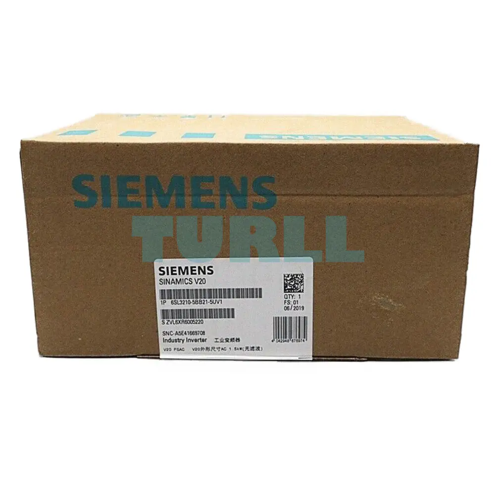 Siemens 6SL3210-5BB21-5UV1 SINAMICS V20 Variable Frequency Drive (VFD), 1.5 kW, 200-240V 1AC Original Brand New 2 Siemens 6SL3210-5BB21-5UV1 SINAMICS V20 Variable Frequency Drive (VFD), 1.5 kW, 200-240V 1AC