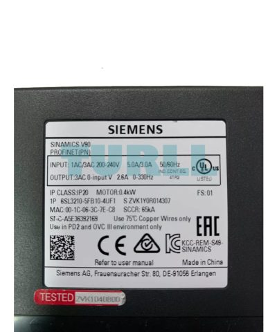 Siemens 6SL3210-5FB10-4UF1 SINAMICS V90 Servo Drive, PROFINET, 0.4kW, 200-240V