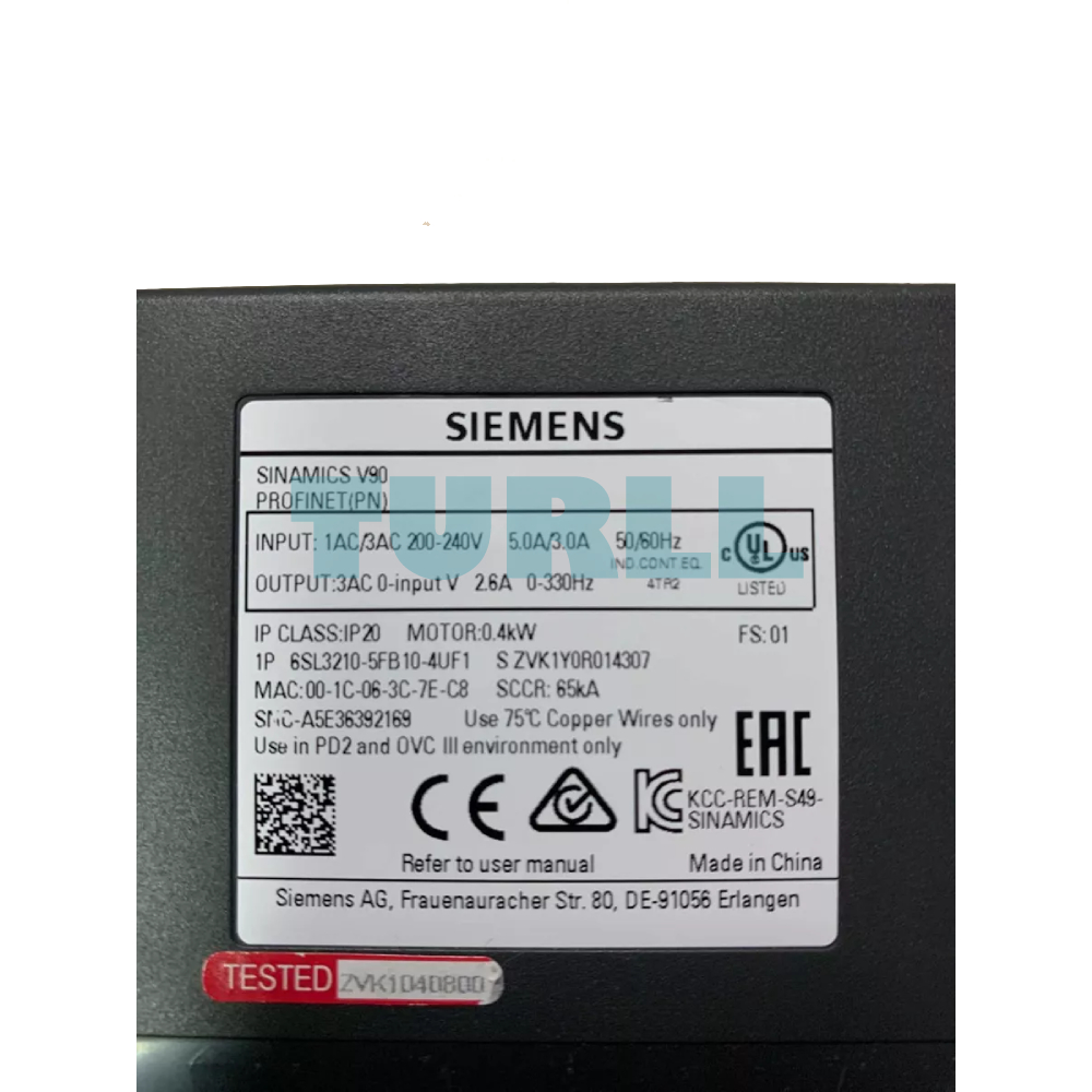 Siemens 6SL3210-5FB10-4UF1 SINAMICS V90 Servo Drive, PROFINET, 0.4kW, 200-240V Original Brand New 2 Siemens 6SL3210-5FB10-4UF1 SINAMICS V90 Servo Drive, PROFINET, 0.4kW, 200-240V