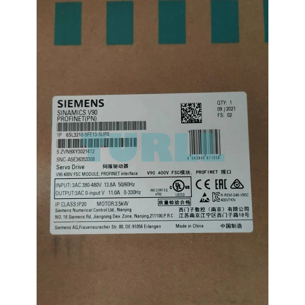 Siemens 6SL3210-5FE13-5UF0 SINAMICS V90 Servo Drive 3.5kW, PROFINET Original Brand New 3 Siemens 6SL3210-5FE13-5UF0 SINAMICS V90 Servo Drive 3.5kW, PROFINET
