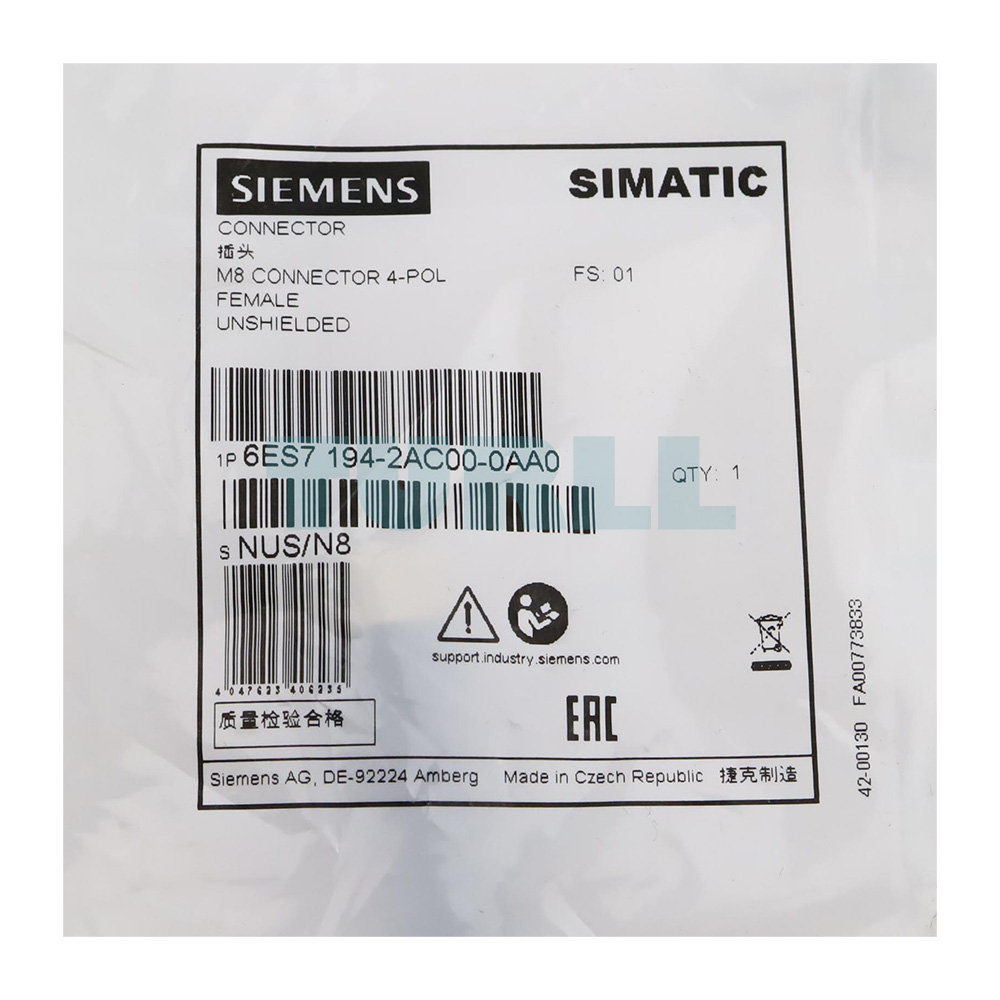 6ES7194-2AC00-0AA0 SIEMENS Exclusive M8 Power Connector Original Brand New 3 6ES7194-2AC00-0AA0 Siemens M8 power connector socket 4 pole
