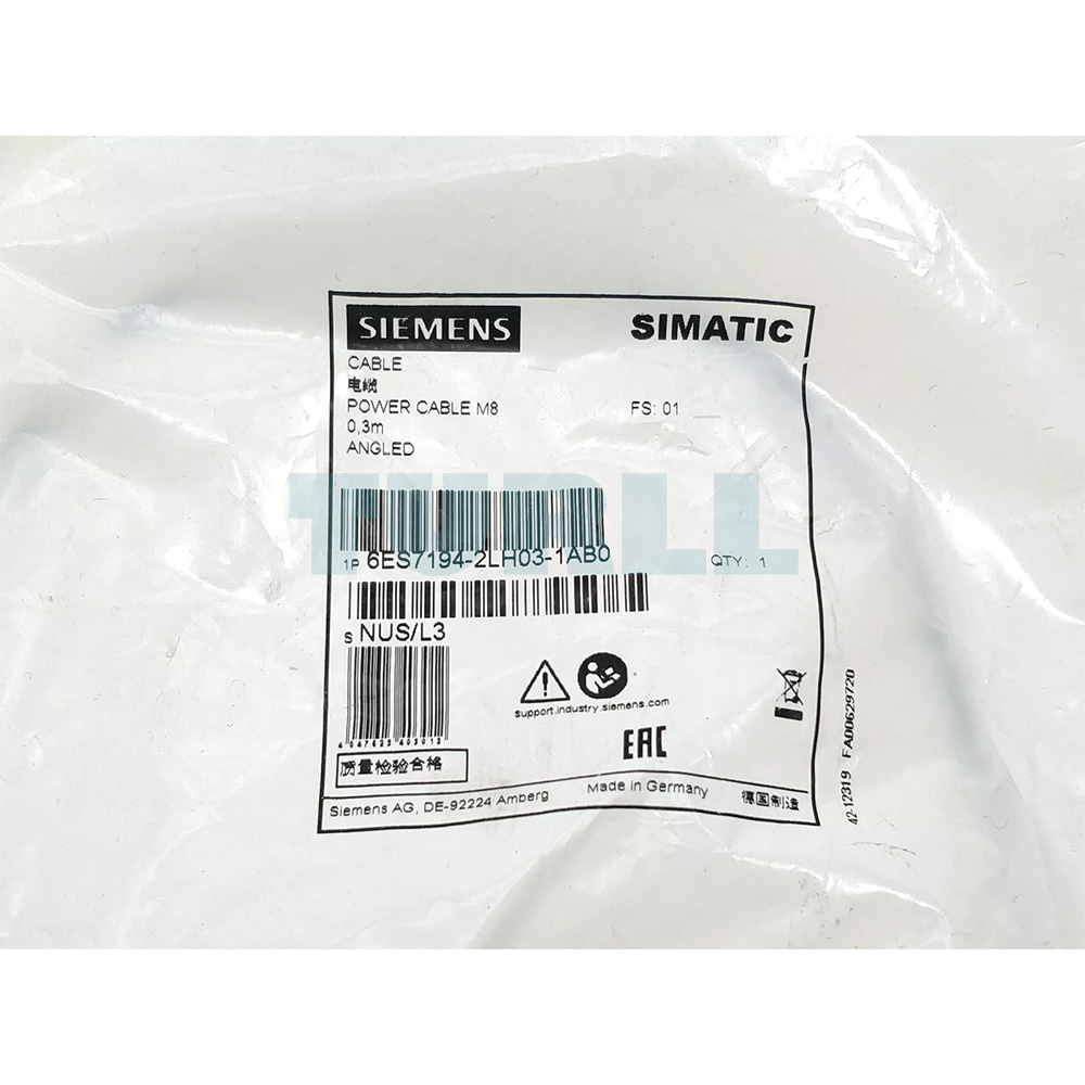 6ES7194-2LH03-1AB0 SIEMENS Exclusive Angled Power Cable M8 Original Brand New 5 6ES7194-2LH03-1AB0 Siemens angled M8 power cable 0.3m