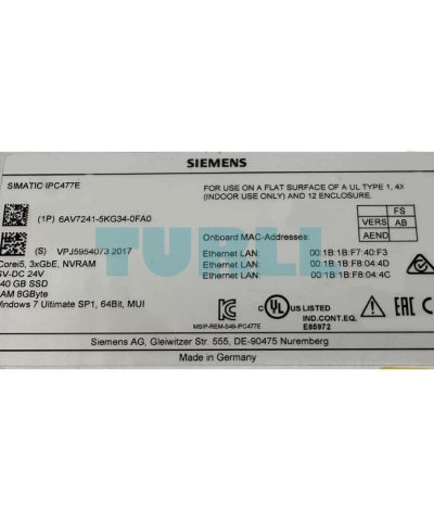 6AV7241-5KG34-0FA0 Siemens SIMATIC IPC 477E 19" Multitouch
