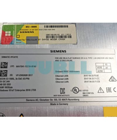 6AV7241-7EC18-0FA0 Siemens SIMATIC IPC 477E 22" Touch