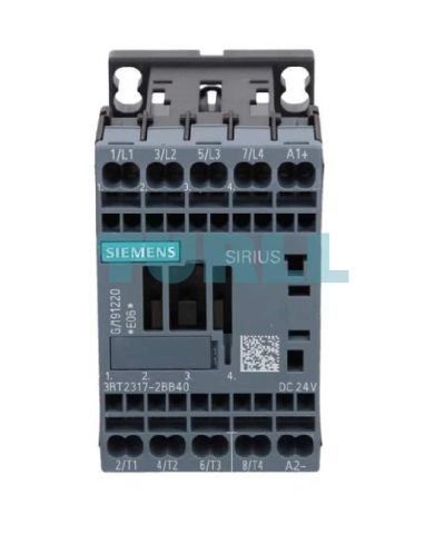 Siemens SIRIUS 3RT2317-2BB40 Contactor, AC-1, 22A, 4-Pole, 24V DC, Spring-Loaded Terminal, Size S00