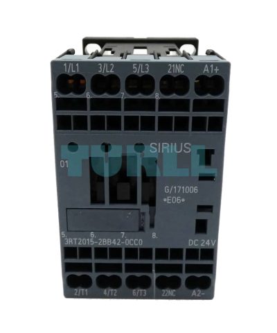 Siemens 3RT2015-2BB42-0CC0 Power Contactor 7A, 3kW, 24V DC, 1NC Auxiliary Contact, Spring-Loaded Terminal