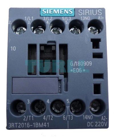 Siemens 3RT2016-1BM41 Power Contactor 9A, 4kW, 220V DC Coil, 1 NO Aux, S00 Size