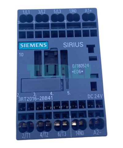 Siemens 3RT2016-2BB41 SIRIUS Power Contactor 9A, 4kW, 24V DC, 1 NO Auxiliary Contact, Size S00