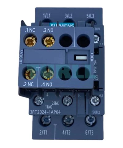 Siemens 3RT2024-1AP04 Power Contactor 12A, 5.5kW, 230V AC, 2 NO + 2 NC Aux Contacts, Screw Terminal