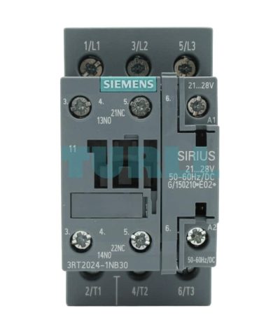 Siemens 3RT2024-1NB30 SIRIUS Power Contactor, 3-Pole, 12A, 5.5kW, 21-28V AC/DC Coil, Screw Terminal, Size S0