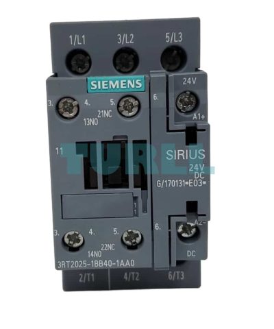 Siemens SIRIUS 3RT2025-1BB40-1AA0 Power Contactor Size S0, 17A, 24V DC Coil, 1 NO + 1 NC Auxiliary Contacts