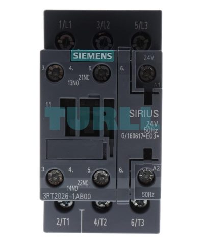 Siemens 3RT2026-1AB00 SIRIUS Power Contactor 25A, 11kW, 24V AC Control, Size S0