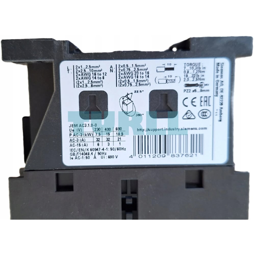 Siemens SIRIUS 3RT2027-1AB04 Power Contactor AC-3e/AC-3, 32A, 15kW, 24V AC, 2 NO + 2 NC Aux Contacts, S0 Size, Screw Terminal Original Brand New 5 Siemens SIRIUS 3RT2027-1AB04 Power Contactor AC-3e/AC-3, 32A, 15kW, 24V AC, 2 NO + 2 NC Aux Contacts, S0 Size, Screw Terminal