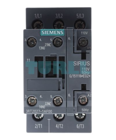 Siemens 3RT2027-1AF00 Power Contactor 3-Pole, 32 A, 15 kW, 110 V AC, SIRIUS S0 Series