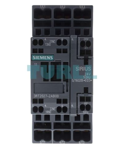 Siemens SIRIUS 3RT2027-2AB00 Power Contactor 3-Pole, 32A, 15kW, 24V AC Control, Spring-Loaded Terminals