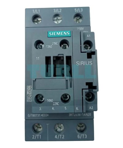 Siemens 3RT2036-1AN20 Power Contactor 51A, 22kW, 220V AC, 3-Pole, Screw Terminal