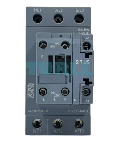 Siemens 3RT2036-1AR60 SIRIUS Power Contactor, 3-Pole, 51A, 22kW, AC-3e/AC-3, S2 Size