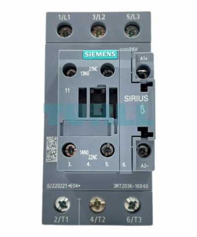 Siemens 3RT2036-1KB40 Power Contactor S2 Frame, 51A, 22kW, 24V DC with Varistor