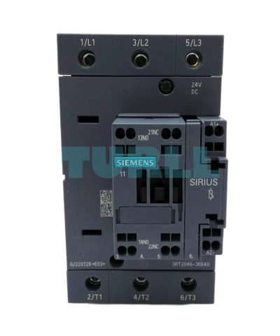 Siemens SIRIUS 3RT2046-3KB40 Power Contactor, Size S3, 95A, 45kW, 24V DC, with Integrated Varistor
