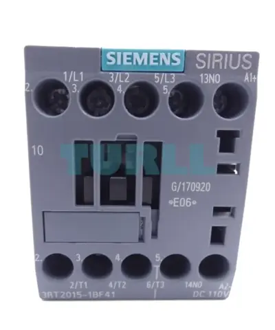 Siemens 3RT2015-1BF41 SIRIUS Power Contactor, 7A, 3kW, 110V DC Coil, 3-Pole, Size S00