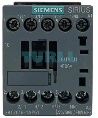 Siemens 3RT2016-1AP61 SIRIUS Power Contactor, 9A, 4kW, 220V AC, Size S00