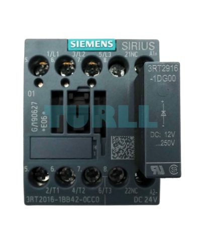 Siemens 3RT2016-1BB42-0CC0 SIRIUS Power Contactor, 9A, 4kW, 24V DC Coil, 1NC Aux, S00, Communication-Capable