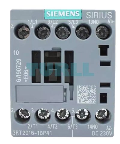 Siemens 3RT2016-1BP42 Power Contactor, 9A 4kW 400V AC-3, 3-Pole, 230V DC Coil, 1NC Auxiliary, S00 Size