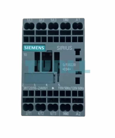Siemens SIRIUS 3RT2016-2AK61 Power Contactor, 9A, 4kW, 3-Pole, 110/120V AC Coil, Spring Terminal, Size S00